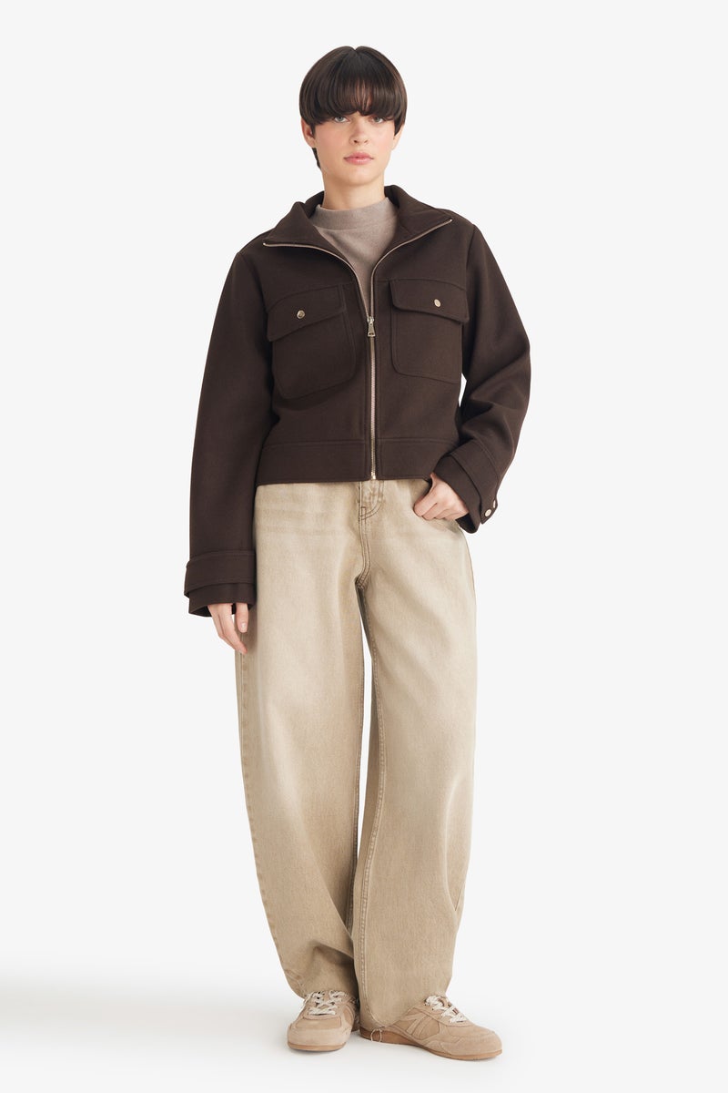 DeFacto Brown Woman Regular Fit Wool Coat Casual - Image 2